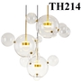 Đèn thả thủy tinh TH214, thân mạ đồng  4 chao thủy tinh trắng trong, tích hợp led ánh sáng vàng, KT(mm): D300+D100+D120+D150xH500